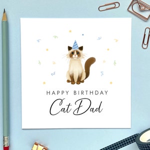 Carte d'anniversaire personnalisée Choisissez le chat | Du chat | Pour papa, mari, parent de chat | Tigré, gingembre, siamois, ragdoll, noir, smoking