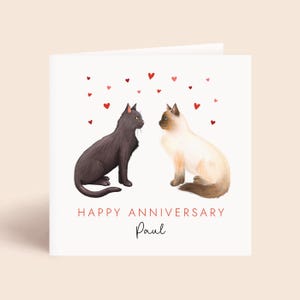 パートナーへのパーソナライズされた猫の記念日カード | 夫、妻、婚約者、婚約者、ボーイフレンド、ガールフレンド、彼、彼女 | カスタム名、35匹以上の猫