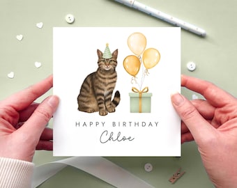 Personalised Tabby Cat Birthday Card | Shorthair or Longhair | Custom Name & Age