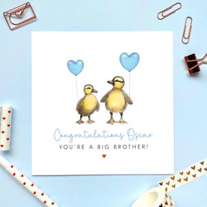 Personalisierte Big Brother Karte, Herzlichen Glückwunsch Sie sind ein großer Bruder, Sie haben eine kleine Schwester, neue Schwester, Geschwister, Mädchen, benutzerdefinierte Name Enten