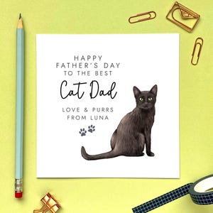 Carte de fête des pères chat noir pour papa chat, du chat, mari, lui, partenaire, petit ami, papa, chats, animaux de compagnie, nom personnalisé, drôle, mignon
