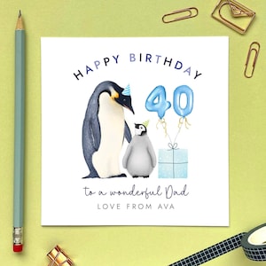 Personalisierte Pinguin 40. Geburtstagskarte für Papa | von Papa, Papa, Vater, von Sohn, Tochter | Jedes Alter 30er 50er 60er | Opa, Opa, Opa