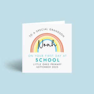 Erster Tag in der Schule Karte für Jungen, Sohn, Enkel, Patensohn, Neffe, Cousin, Bruder, Grundschule, Kindergarten, Empfang, 1., Sekundär, personalisiert