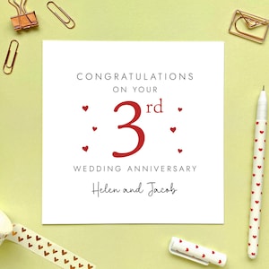 カップル向け 3 回目の結婚記念日カード、パーソナライズ、3 番目、結婚 3 年目、友人、息子、娘、姉妹、義理の兄弟、カスタム、名前