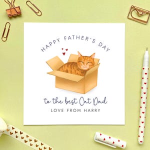 Benutzerdefinierte Katze Vatertagskarte für Katzenvater, von der Katze, personalisierter Name, Individuell, Freund, Ehemann, Ginger, Tabby, Weiß, Braun, gestreift