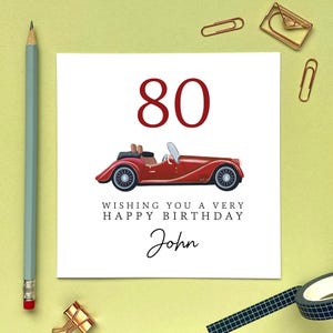 彼へのパーソナライズされたクラシックカー 80 歳の誕生日カード | 夫、おじいちゃん、おじいちゃん、男性、義理の兄弟、叔父、お父さん、男性 | 50 歳、60 歳、70 歳、90 歳
