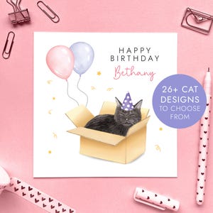Personalised Choose the Cat Birthday Card For Her, Daughter, Granddaughter, Niece, Girl, Sister, Friend, Lady, 13th 16th 18th 21st 30th 40th