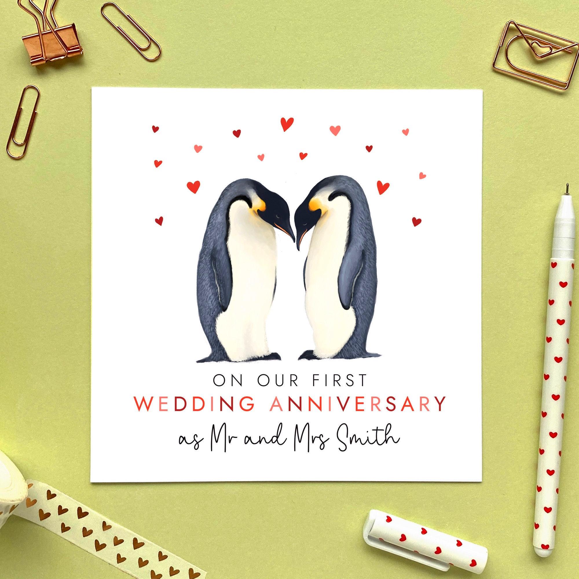 Tarjetas De Aniversario Para Imprimir Tarjeta De Aniversario De Boda Feliz  Para Marido – Celebrando 5 Años Casados Con Esposa – Pingüinos Enamorados  'Forever To Go', Regalo Romántico Para Deseos Cuarto Aniversario De Bodas, image size:2000x2000