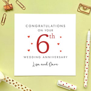 Carte 6e anniversaire de mariage pour couple, personnalisée, sixième, 6 ans de mariage, amis, fils, fille, soeur, beau-frère, coutume, noms