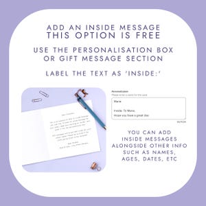 May include: A greeting card with a handwritten message and a pen. The card includes instructions on how to add a personalized message. The text on the card reads "Dear Customer" and "Best Wishes".