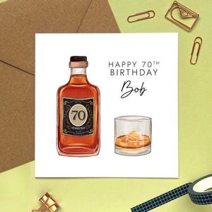 Carte d'anniversaire 70e anniversaire whisky personnalisée pour lui | Homme, père, grand-père, oncle, frère, gendre, arrière-grand-père, voisin, 70 ans, 70 ans aujourd'hui