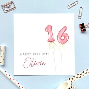 16.Geburtstagskarte für Sie personalisiert | Tochter, Enkelin, Nichte, Schwester, Teenager, Mädchen, Cousine, Pink, Name, Sweet Sixteen