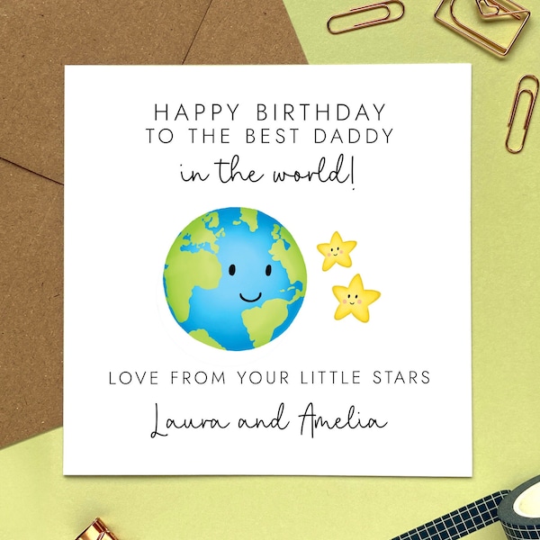 Personalised Birthday Card for Daddy | Dad, Dada, from Sons, Daughters, Babies, Twins, Two Children, 2 Kids | Best Daddy in the World