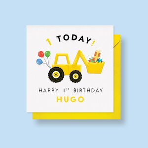 Carte d'anniversaire personnalisée Digger pour garçon, fils, petit-fils, neveu, cousin, premier anniversaire Digger pour bébé, construction, camion