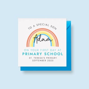 Erster Tag an der Grundschule Karte für Jungen, Sohn, Enkel, Patenkind, Neffe, Cousin, Bruder, Kindergarten, Empfang, 1., Sekundarstufe, personalisiert