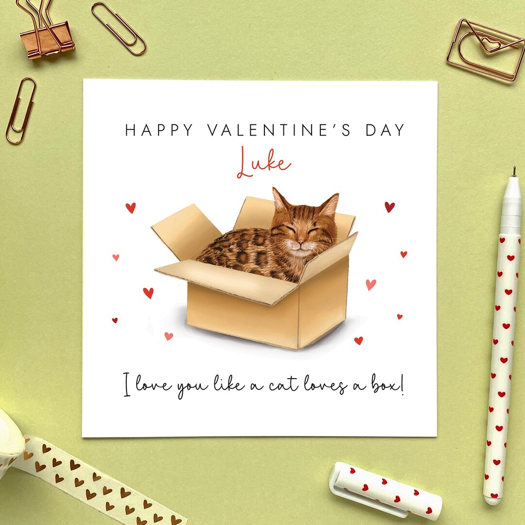 Personalised Bengal Cat in a Box Valentine's Day Card | for Husband ...