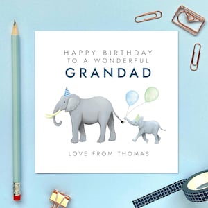 Personalisierte Elefant-Geburtstagskarte für Opa | Opa, Gramps, Grampy, Granda, Poppa, Opa, Papa, Vati, 50er 60er 70er 80er 90er