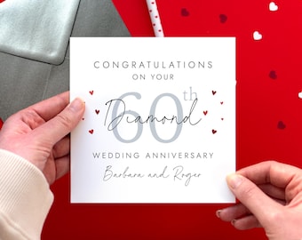 Personalised Diamond Wedding Anniversary Card | 60th Wedding Anniversary Card for Mum and Dad, 60 Year Anniversary, 60 Years Married