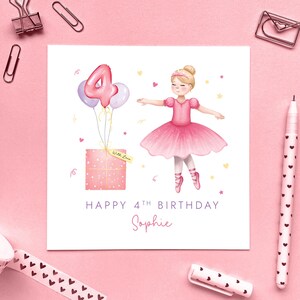 Carte personnalisée pour 4e anniversaire de ballerine pour fille, fille, petite-fille, soeur, nièce, cousine, enfants, enfants, quatrième nom personnalisé