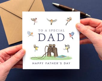 Personalised Birds Father's Day Card for Dad | Grandad, Grandpa, Daddy, Gramps | Birdwatching, Birdwatcher