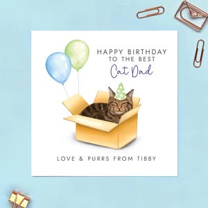 Personalisierte Katzen Geburtstagskarte für Katzen Papa, von der Katze, Ehemann, Freund, Ihm, Ginger, Tuxedo, Schwarz, Weiß, Ragdoll, Bengal, Grau, Tabby