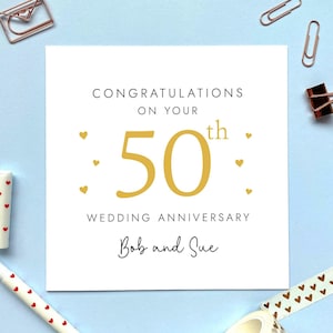 Personalisierte Karte zur Goldenen Hochzeit Jahrestag für Paar | 50th, 50 Jahre verheiratet, Mama & Papa, Freunde, Großeltern, Eltern, Gold Umschlag