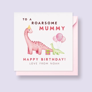Dinosaurier-Geburtstagskarte für Mama, Mama-Geburtstagskarte von Kindern, spezielle Geburtstagskarte für Mama von Kind, 2 oder 3 Kindern, personalisierte Namen