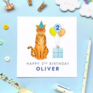 2e carte d'anniversaire personnalisée tigre pour garçon, deuxième carte personnalisée pour fils, petit-fils, frère, neveu, enfants, bébé, cousin, jungle, animal