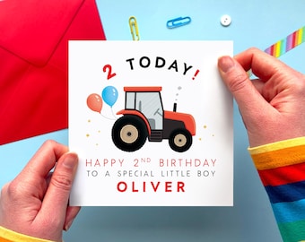 Personalised Tractor 2nd Birthday Card for Boy | Son, Grandson, Nephew, Cousin, Godson, Brother