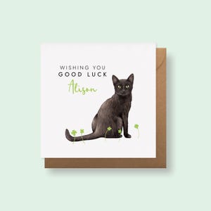 Schwarze Katze Glücksbringer Karte für Sie oder Ihn, Dame, Freund, Frau, Mann, Mann, Personalisiert, Name, neuer Job, Auf Wiedersehen, Abschied, Kollege, Prüfungen