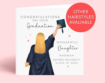 Personalised Graduation Card for Daughter with her University, Congratulations Graduate Card with Name, Graduation Card for Girl