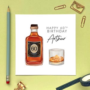 Personalisierte Whisky 60. Geburtstagskarte für Ihn | Mann, Papa, Opa, Onkel, Bruder, Schwiegersohn, Uropa, Nachbar, Sixty, 60 heute