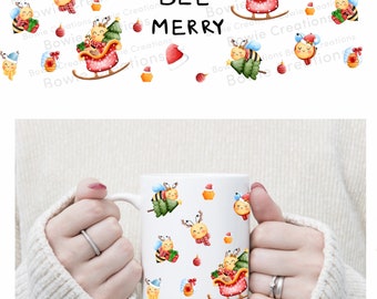 Christmas bee mug wrap png design, bee merry Christmas Movie mug