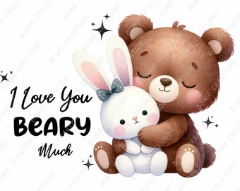 I love you beary much png, cute teddy bear print, valentines clipart