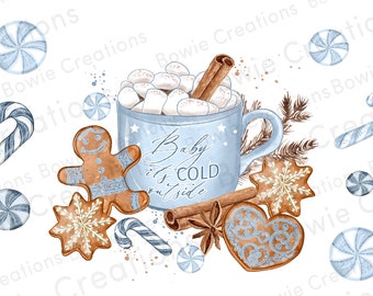 christmas mug wrap png, blue christmas mug sublimation design