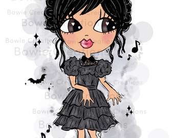 Dancing Wednesday png, Gothic Girl Doll Illustration, Wednesday Clipart sublimation files