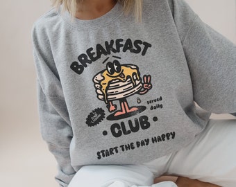 Breakfast Club Retro Graphic Sweatshirt, Bohemian Aesthetic Vintage Printed Trendy Jumper