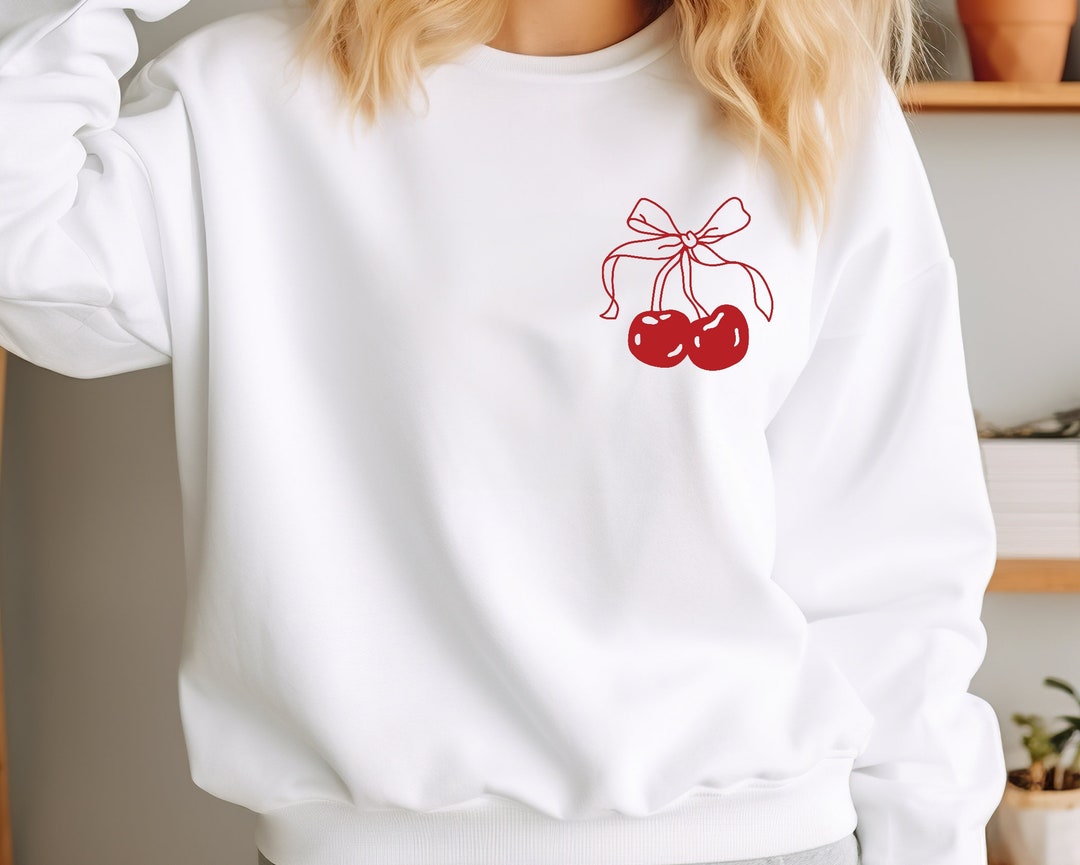 Cherries Sweatshirt, Cute Girly Jumper With Cherry Bow Design Etsy