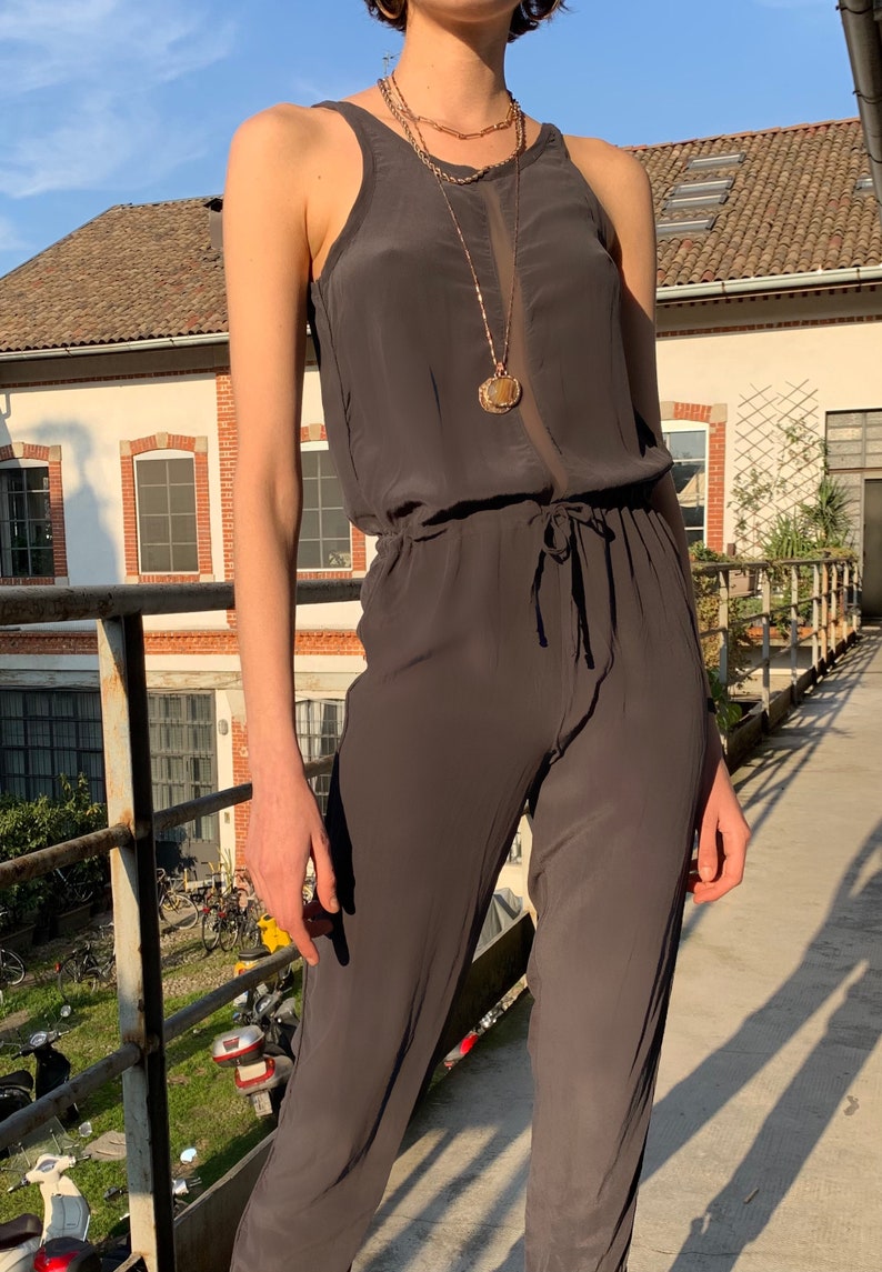 Crepe de chine salopette size S Silk grey overall