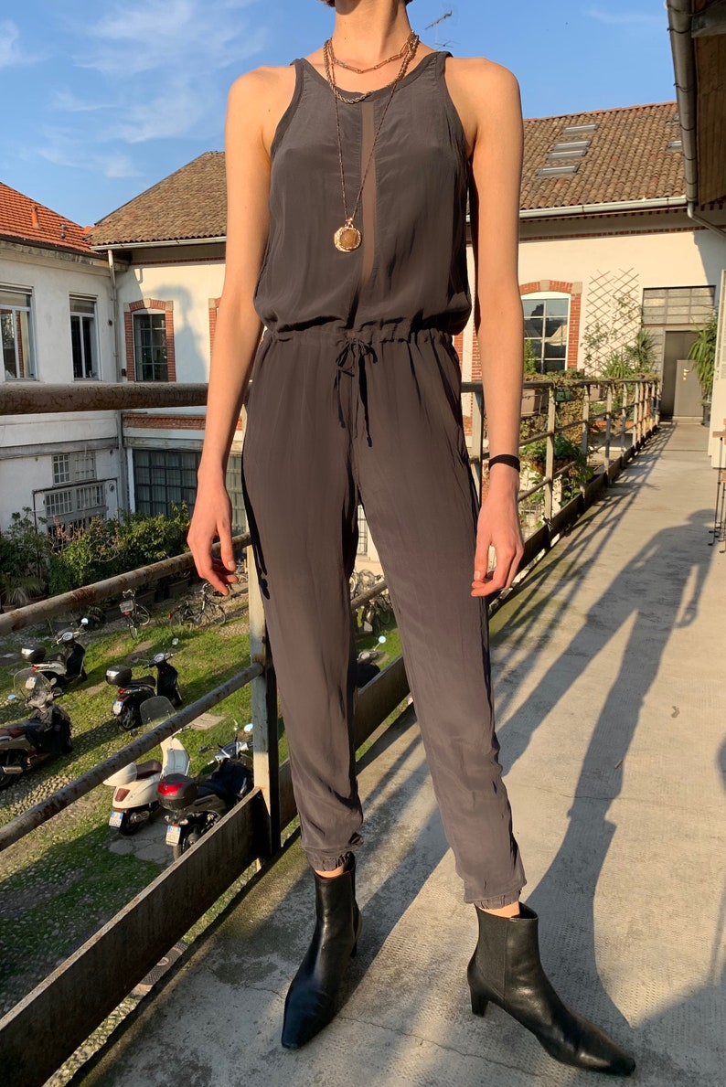 Crepe de chine salopette size S Silk grey overall