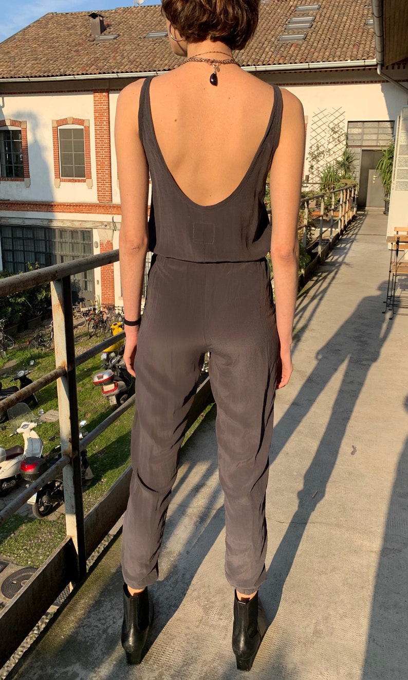 Crepe de chine salopette size S Silk grey overall