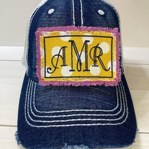 Trucker Hat | Monogram Hat | Initial Hat | Distressed Patch Baseball Caps