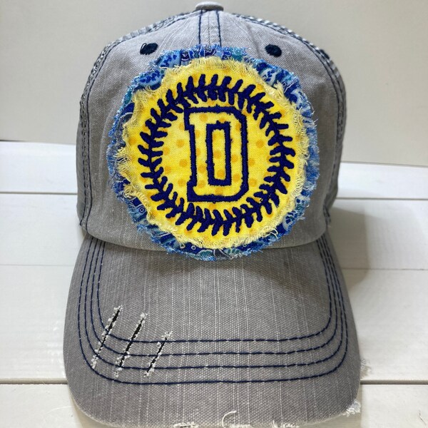 School Letter Distressed Patch Baseball Caps