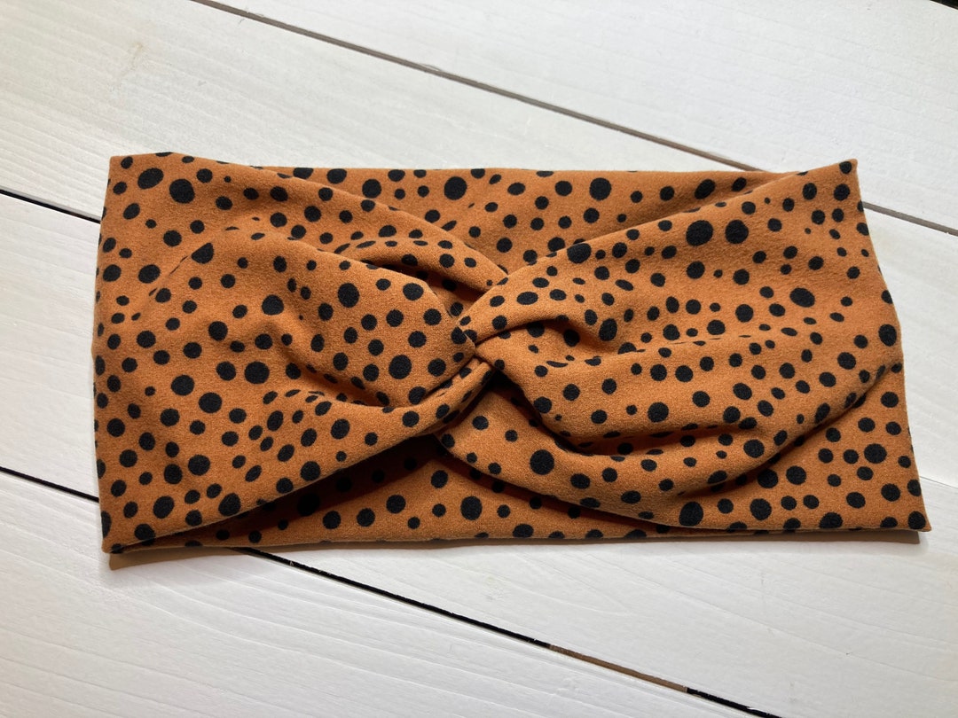 Camel Black Polka Dot Twisted Headband | Soft Cotton | Turban Twist ...