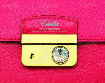 Handbag Lock: 18K Gold Push Latch with Swarovski Stone