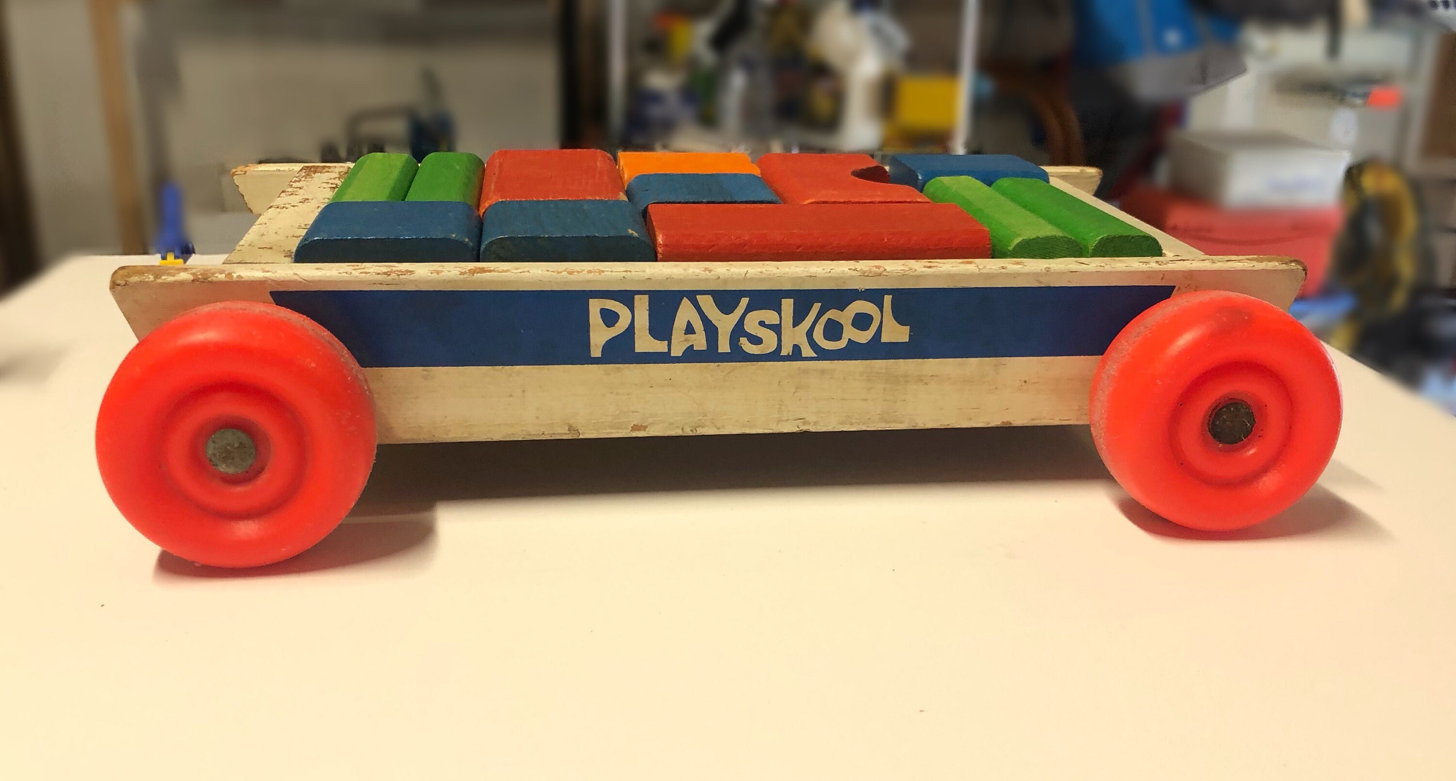 Vintage Playskool Colored Wood Block Wagon Etsy