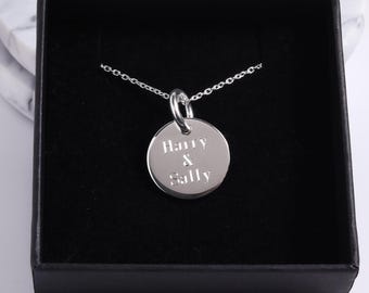 Personalised Sterling Silver Round Pendant: Engraved Name Necklace
