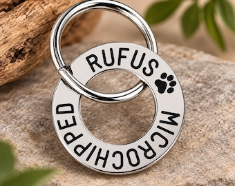 Engraved Dog / Pet Round Washer ID tag. Polished Stainless Steel
