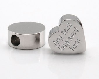 Engraved Stainless Steel Bead Charm, Personalised Text, Pandora Compatible