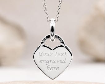 Personalised 925 Sterling Silver Heart Necklace, Custom Engraved Heart Pendant, Jewellery for Her, Anniversary Gift, Birthday Gift